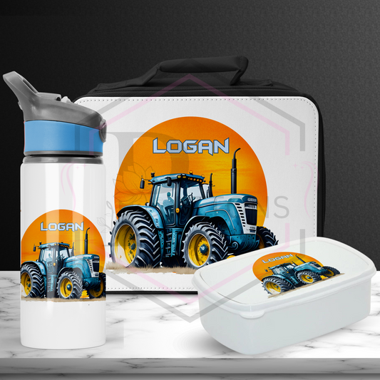 Lunch Bag set | Personalised Blue Tractor | Lunch Box