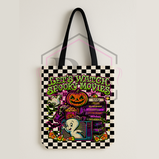 Checkerboard tote bag | Lets watch scary movies