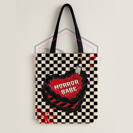 Checkerboard tote bag | Horror babe cake