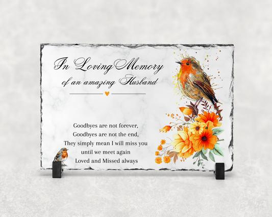 Memorial Slate | Robin & Flowers | 20x30cm