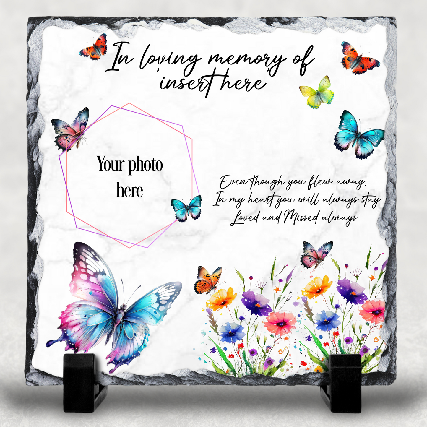 Memorial Slate | butterfly | Photo slate | 20x20cm | 30x30cm