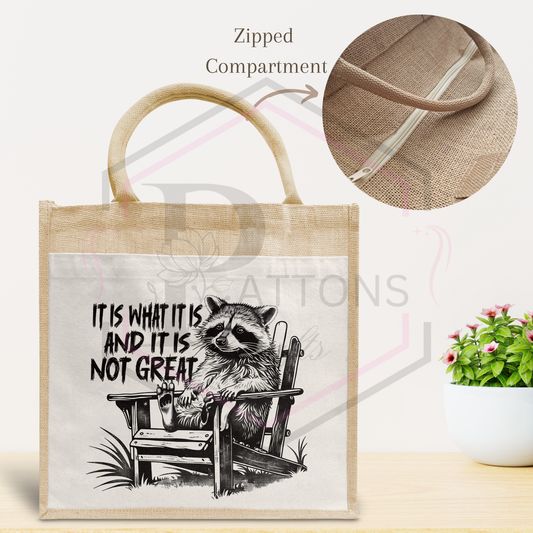 Jute Tote bag | Tote bag with zipped compartment | is what it is