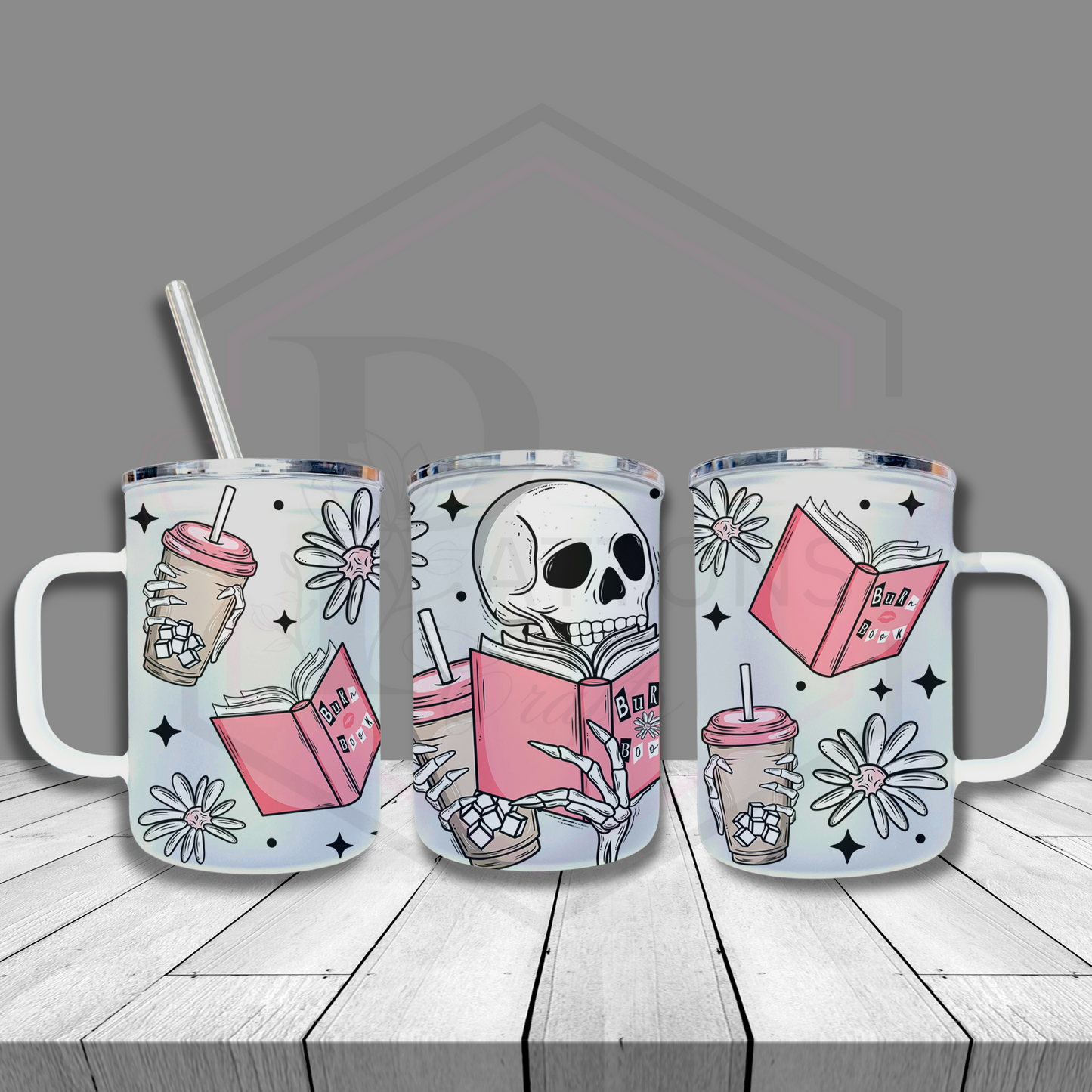 Frosted glass tumbler | Spooky Burn book  | Frosted cup with handle