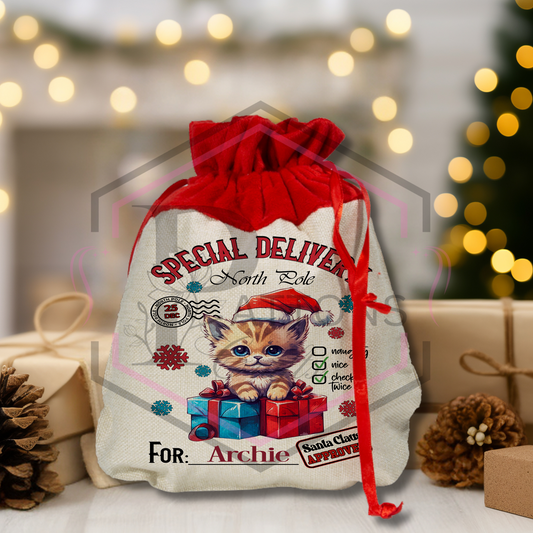 Mini Christmas Sack | Christmas Kitten |Christmas Gift bag