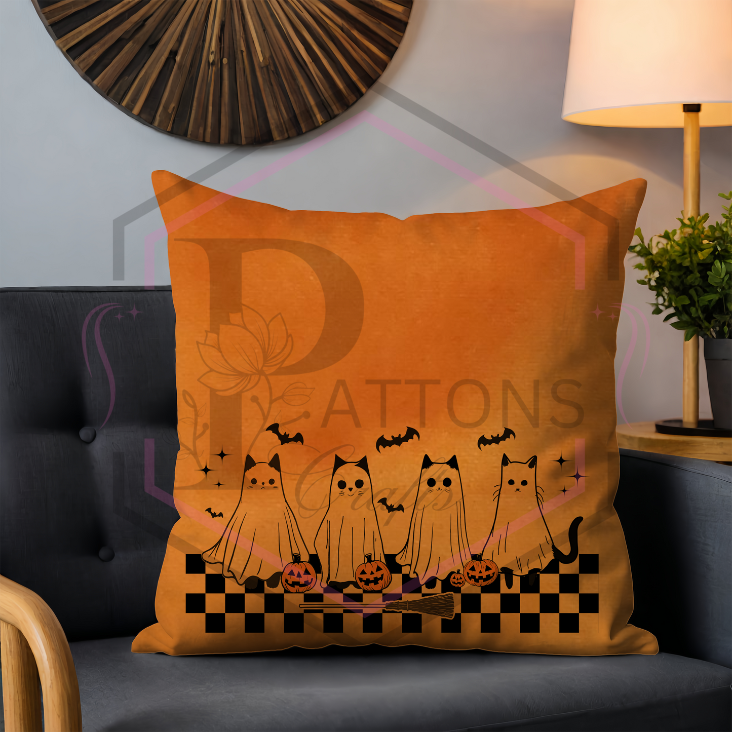 Orange velvet cushion | Ghostie cats