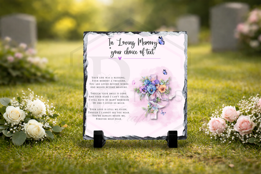 Personalised Memorial Slate | Floral Cross & Butterflies