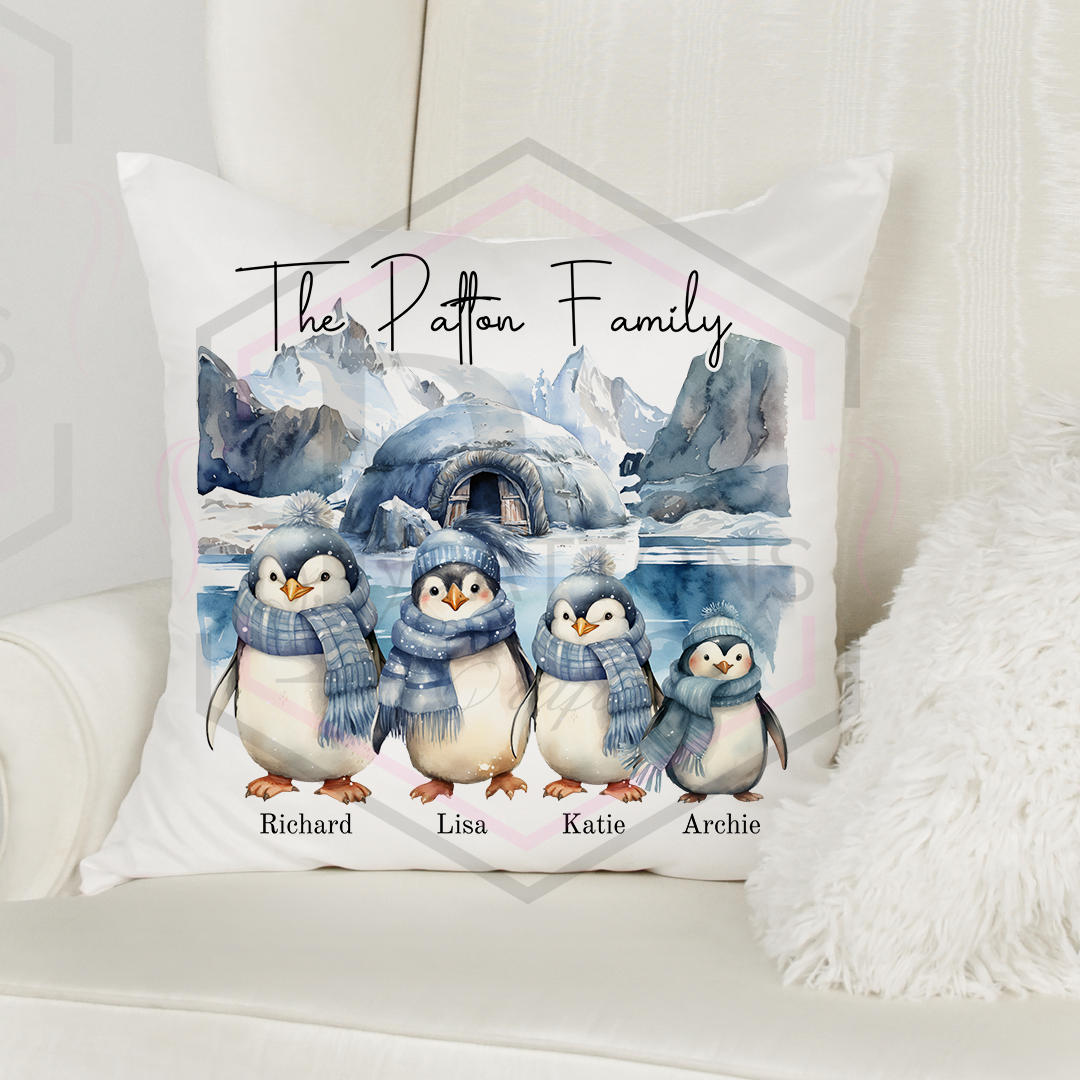 Personalised Christmas Cushion | Family Cushion | Penguin Family