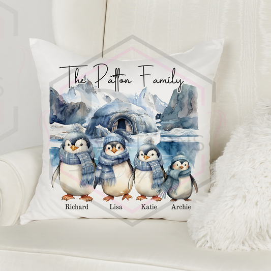 Personalised Christmas Cushion | Family Cushion | Penguin Family