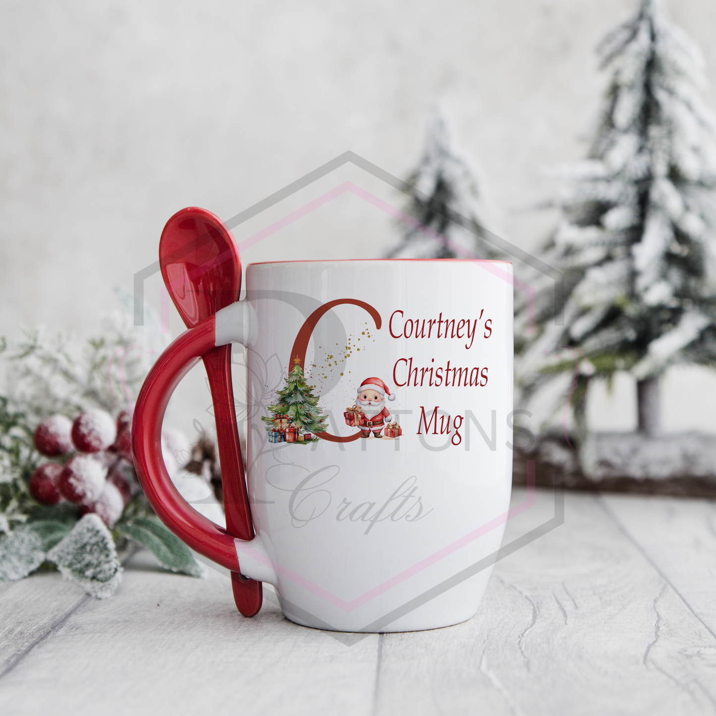 Personalised Hot Chocolate Mug | Mug with Spoon | Initial & Name Christmas mug