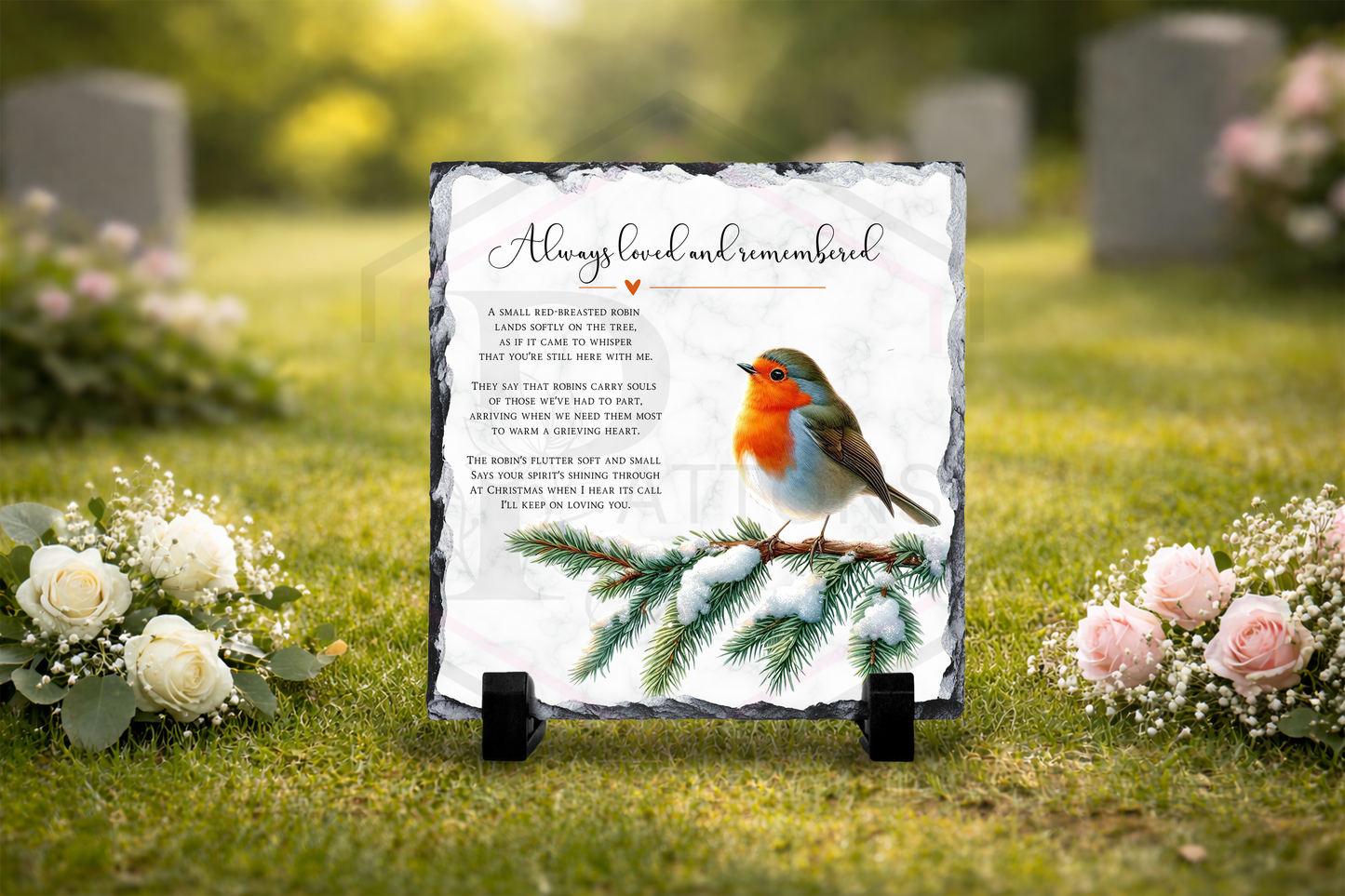 Robin Memorial Slate Plaque | Always Loved & Remembered Grave Marker |