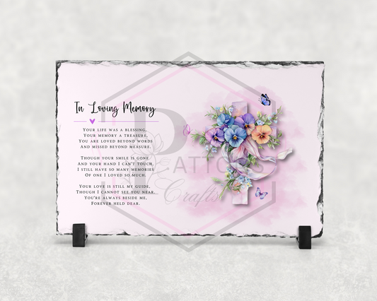 Memorial Slate | Pink Cross & flowers