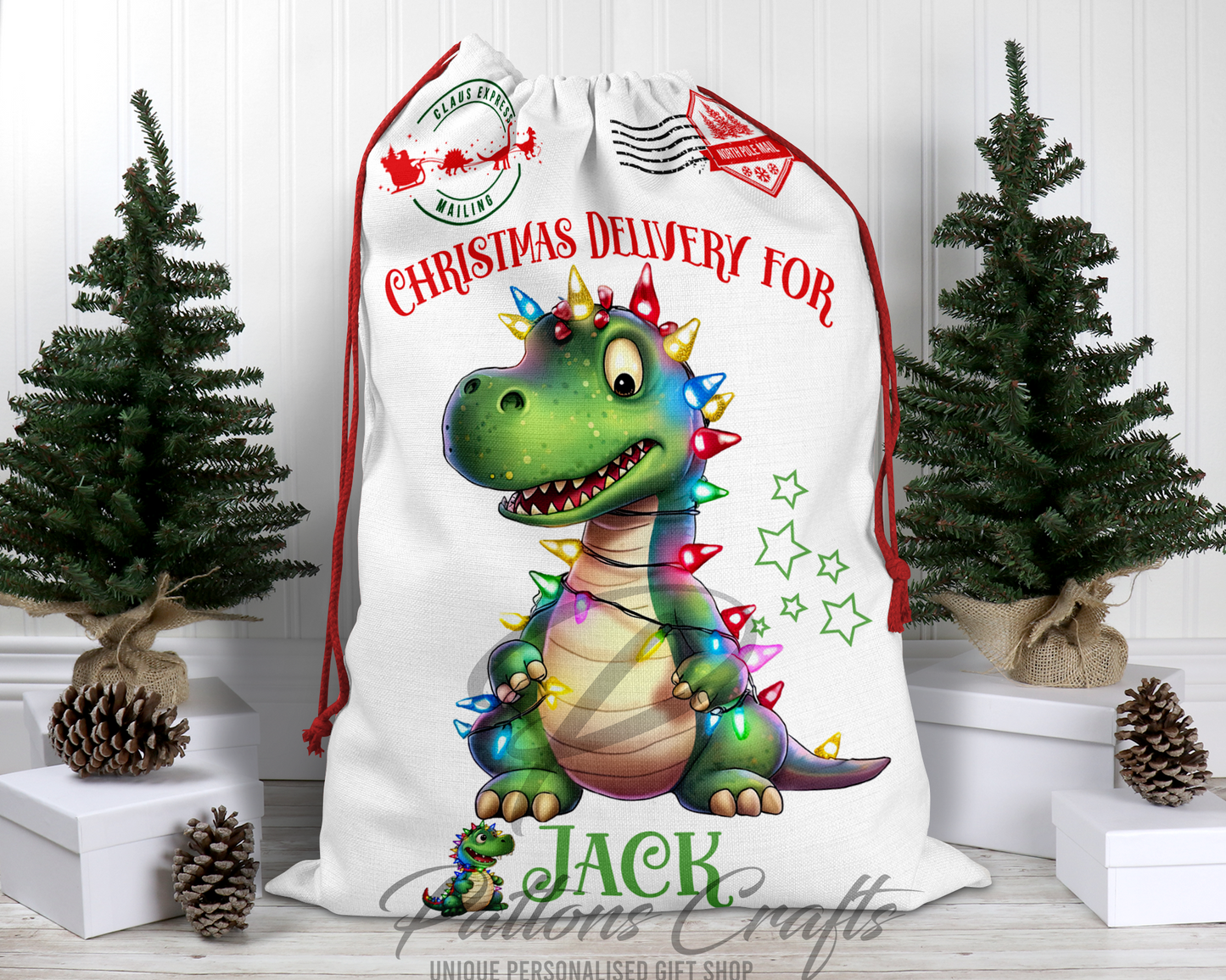 Personalised Santa Sack | Christmas Dino | Christmas Sack