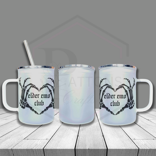 Frosted glass tumbler | Elder Emo club  | Frosted cup with handle