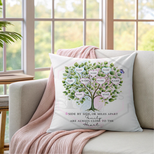 Personalised Family Tree Cushion 40x40cm – Side by Side or Miles Apart