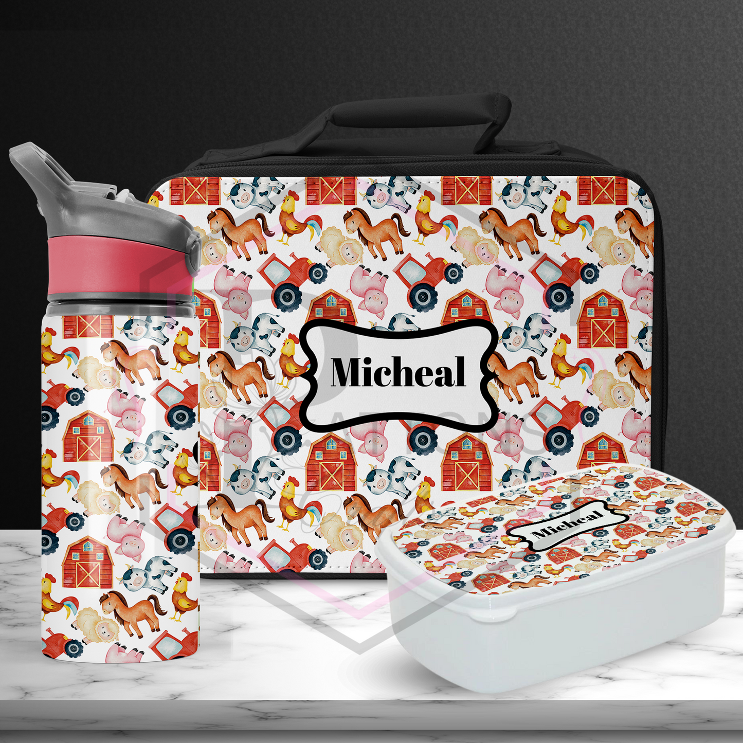 Lunch Box Set | Personalised Farmyard | Lunch Bag