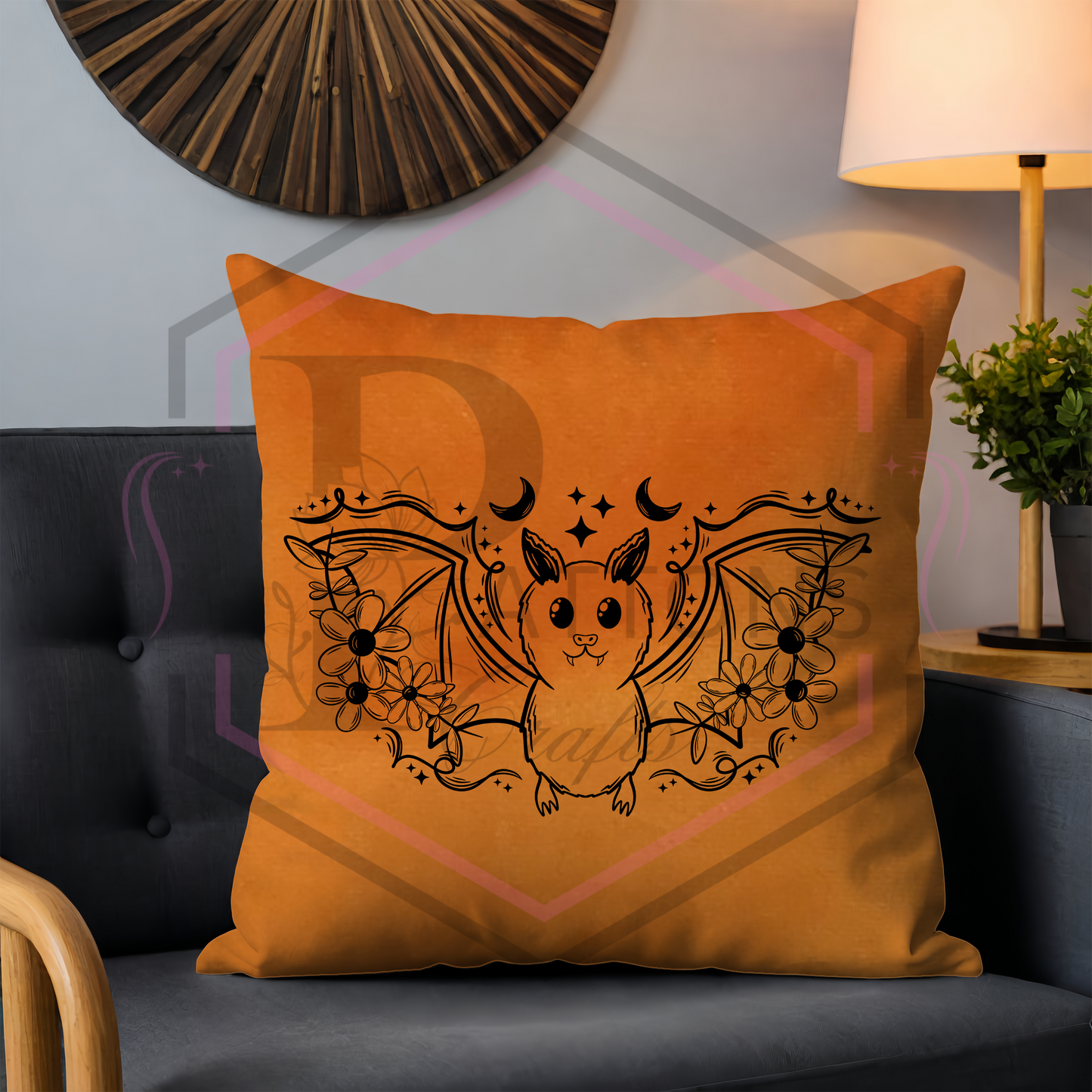 Orange velvet Cushion | Bat