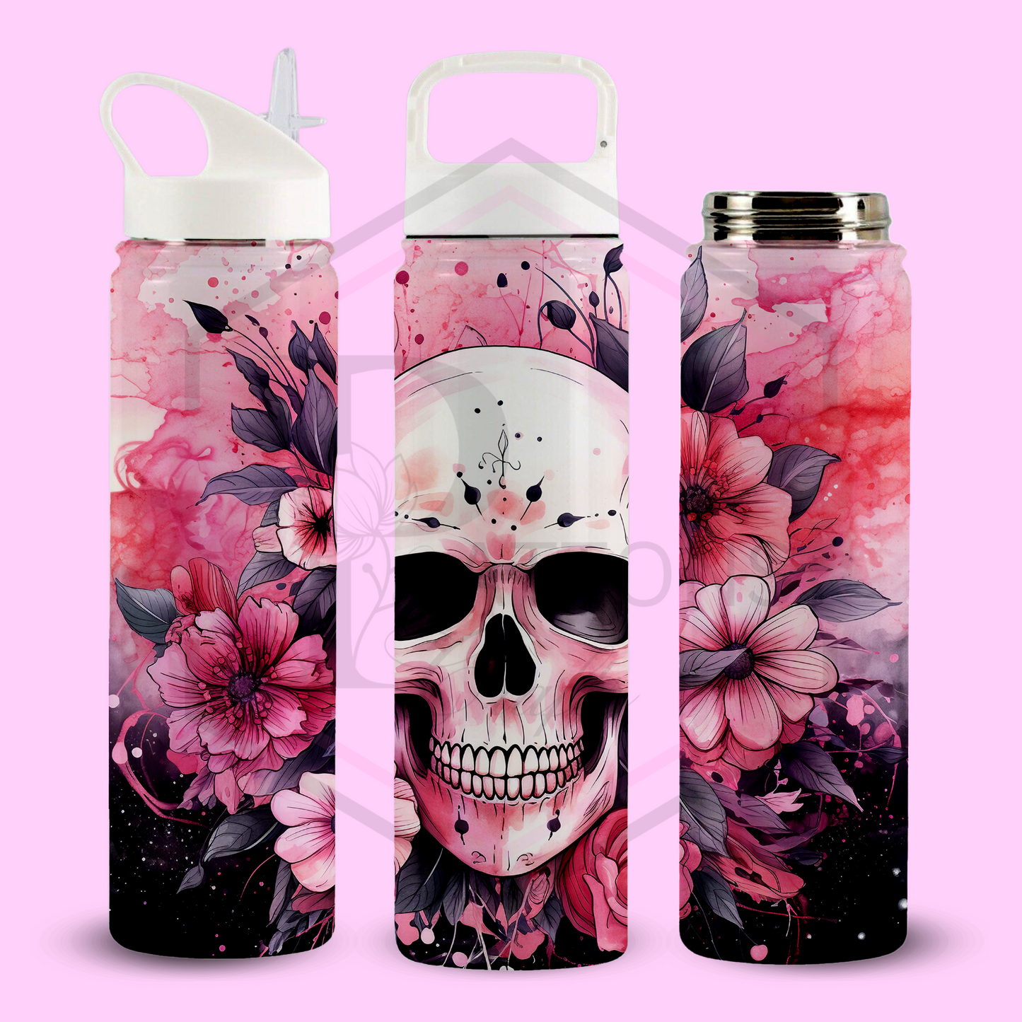 Thermal Water Bottle | Pink Floral Skull