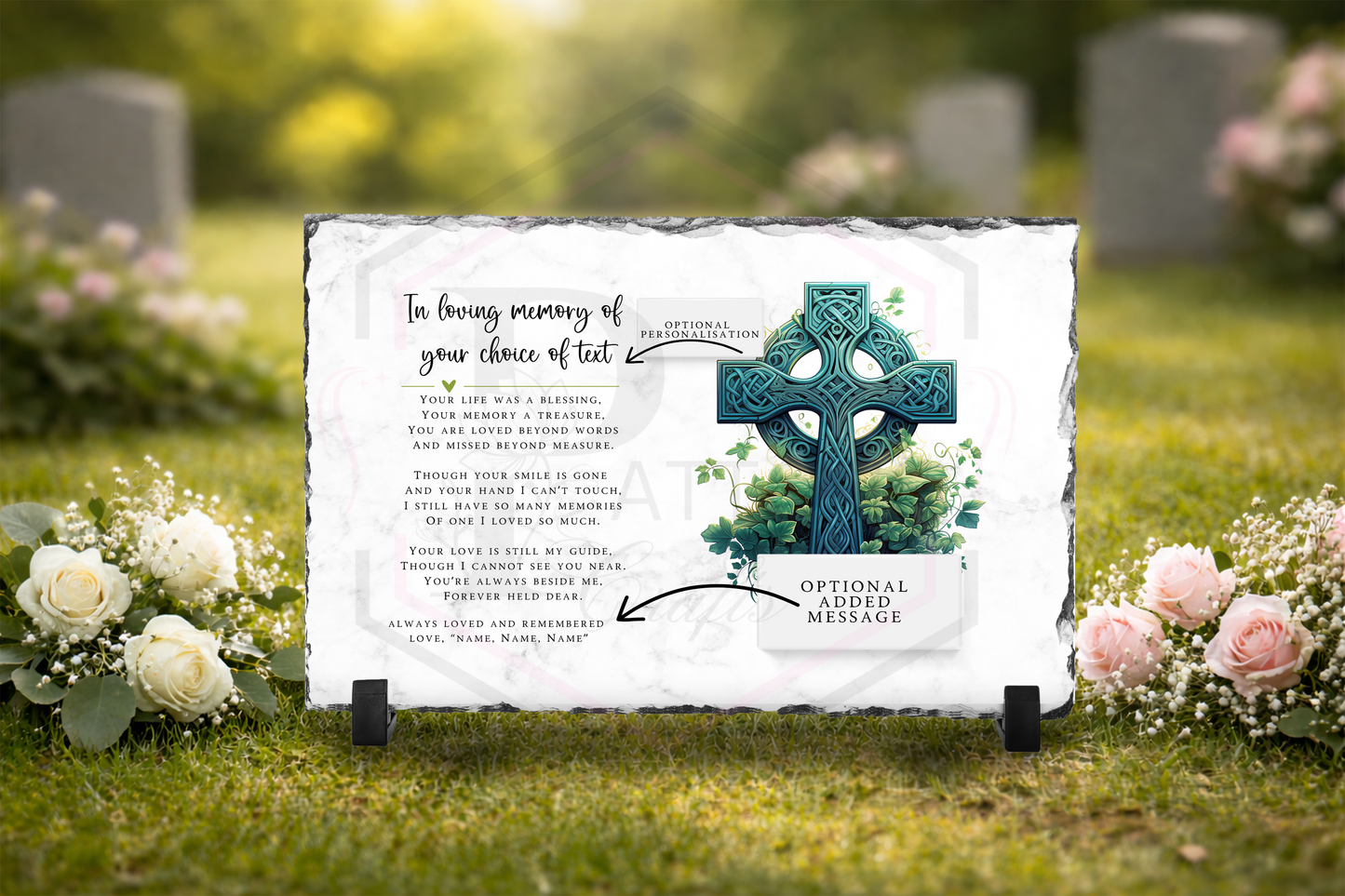 Celtic Cross Memorial Slate Plaque | In Loving Memory / Forever In Our Hearts