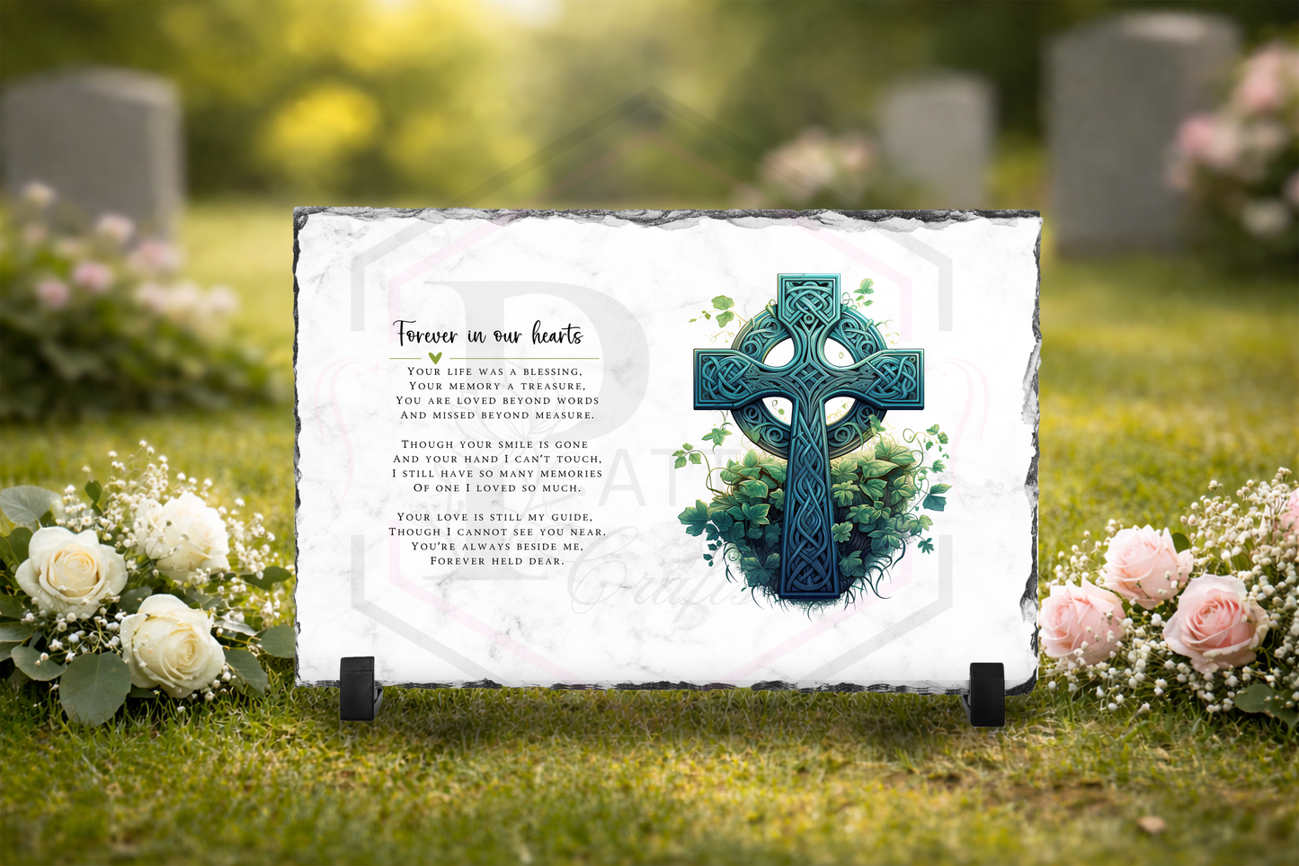 Celtic Cross Memorial Slate Plaque | In Loving Memory / Forever In Our Hearts