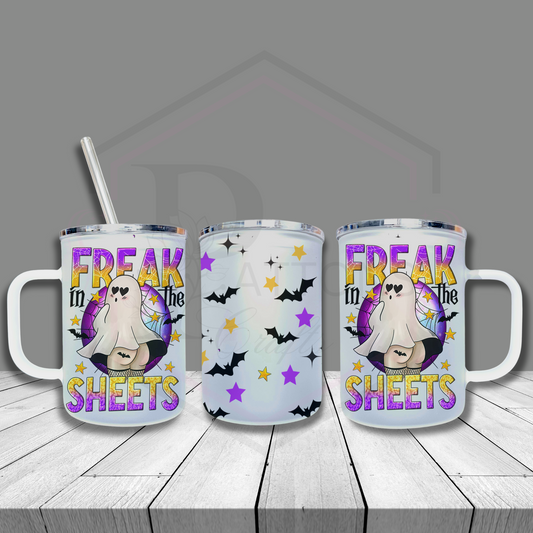 Frosted glass tumbler | Freak in the Sheets | Frosted cup with handle