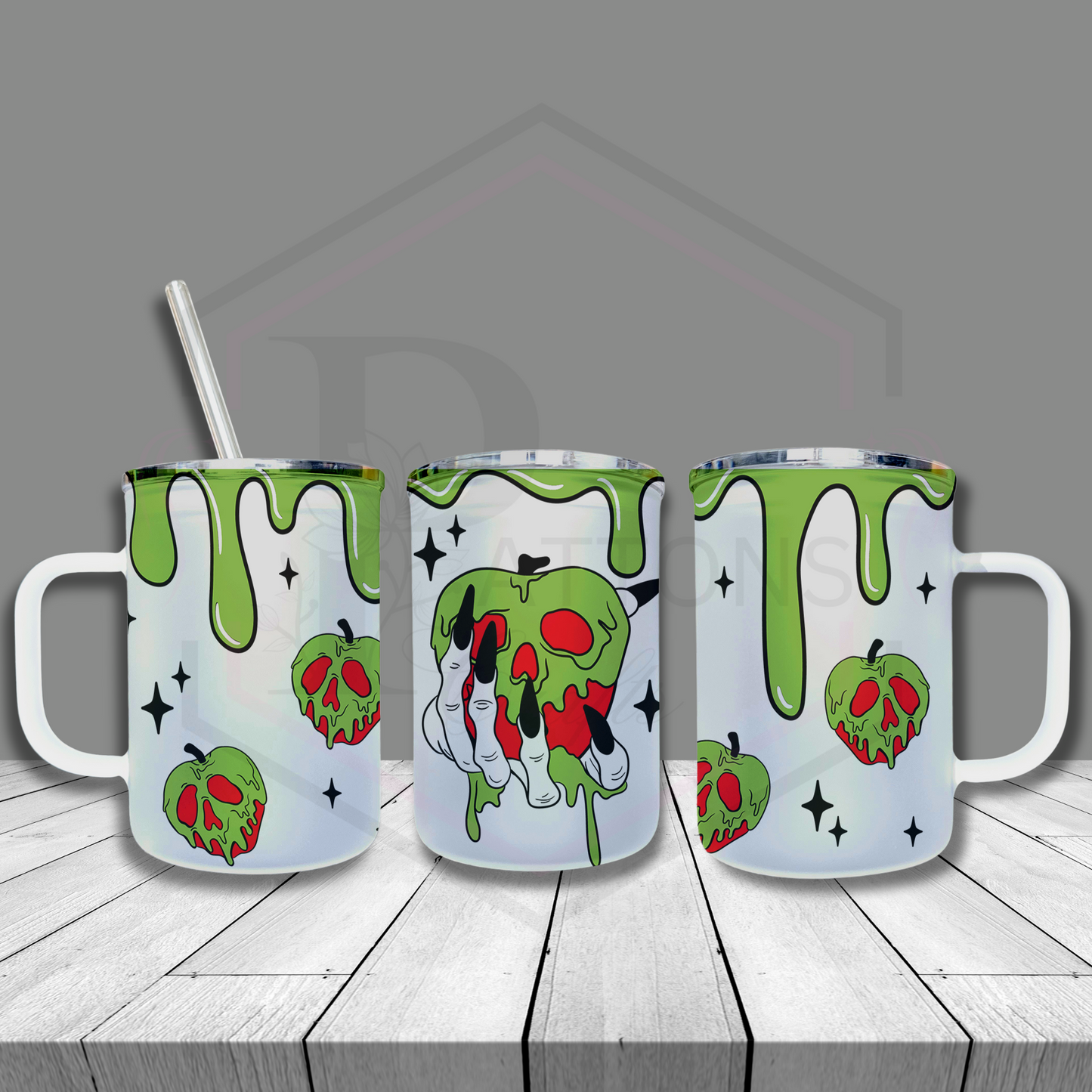 Frosted glass tumbler | Drippy Poison Apple | Frosted cup with handle