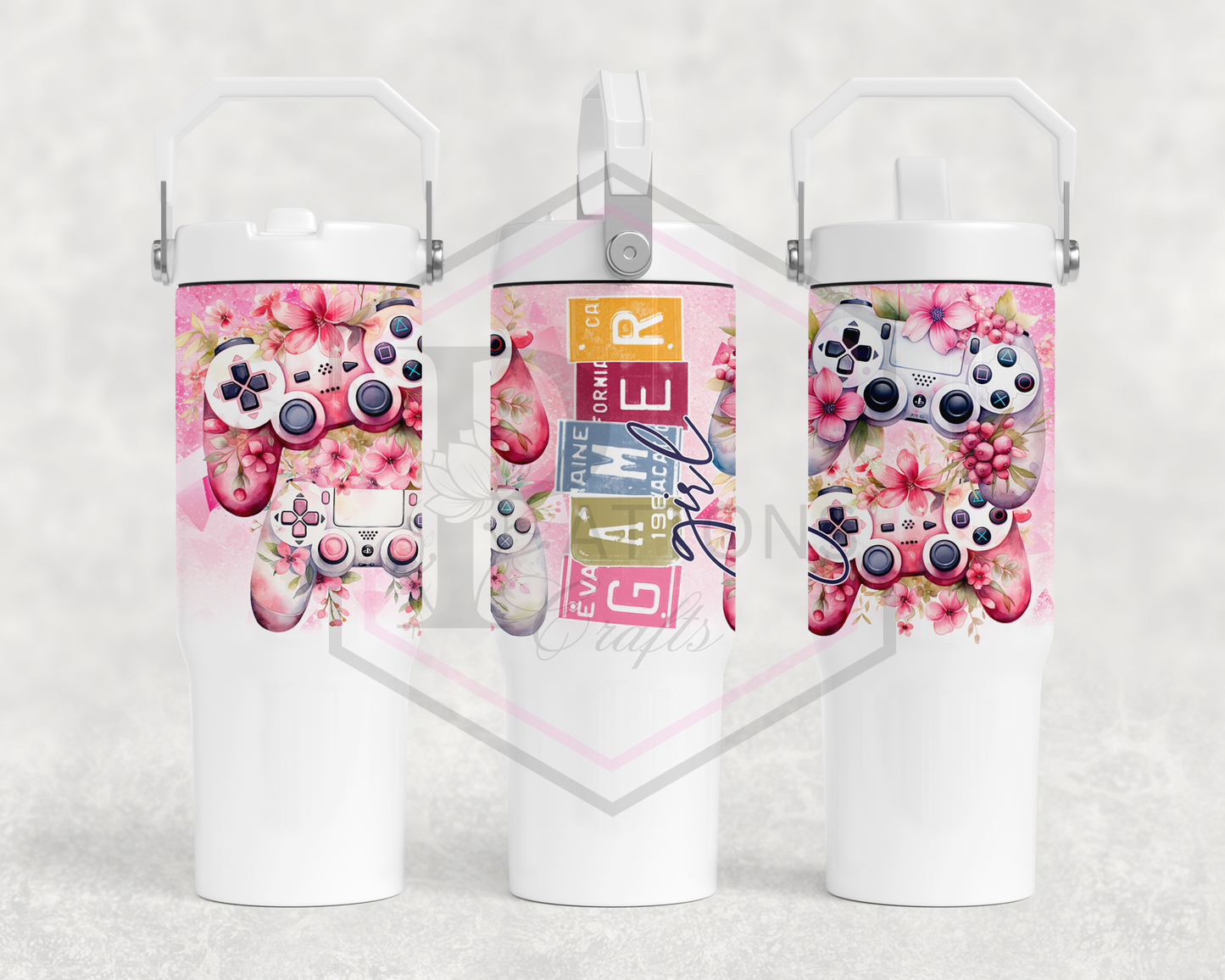 30oz All White Tumbler | Handled lid | Gamer girl tumbler