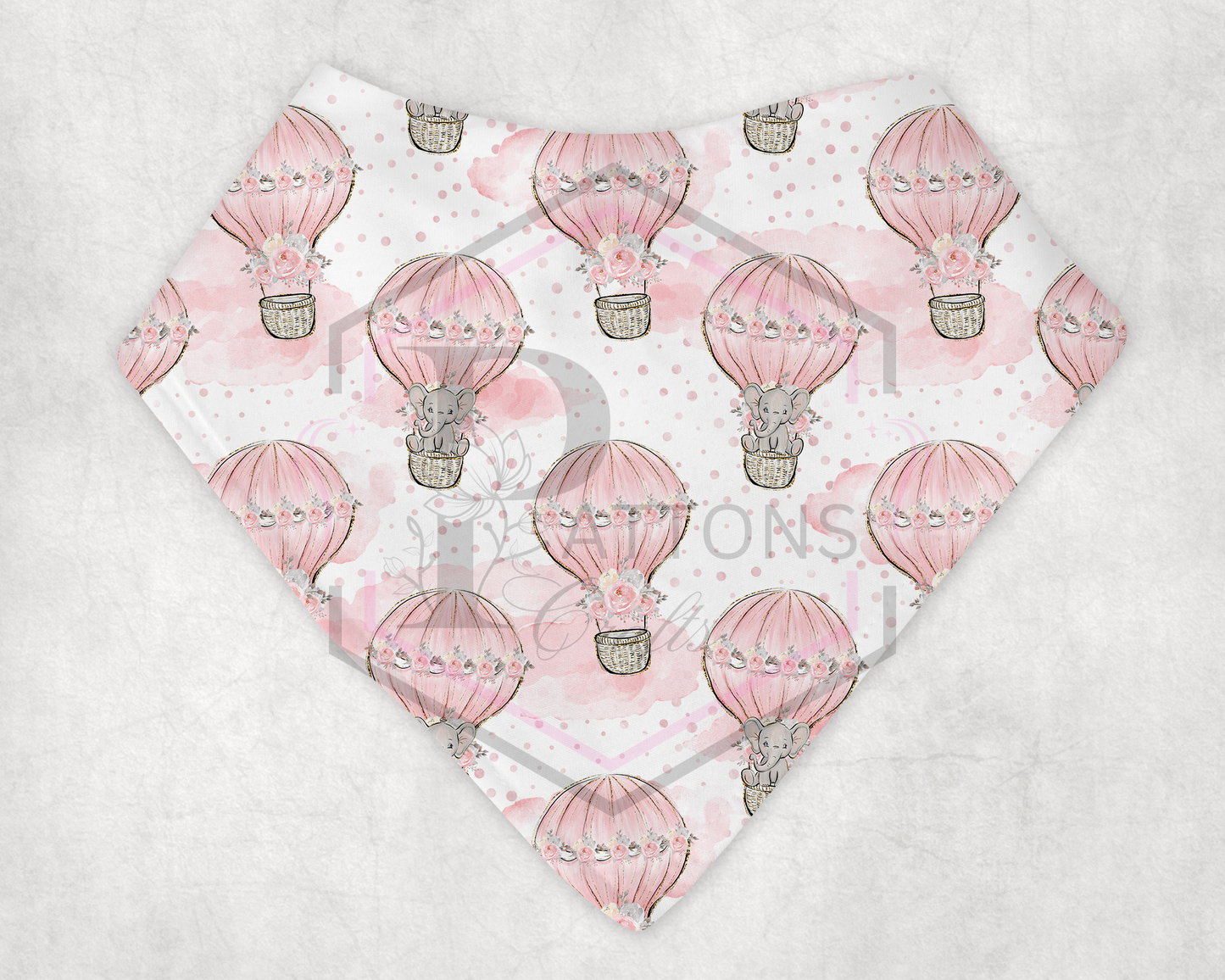 Bandana Bib | Pink hot air balloons | Personalised Dribble Catcher