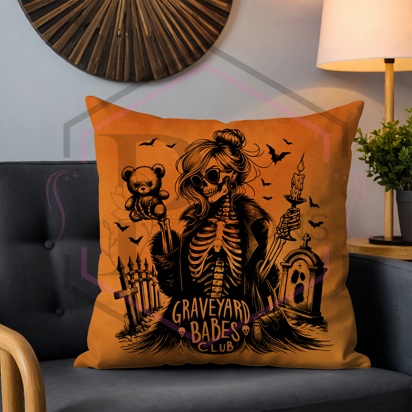 Orange velvet Cushion | Graveyard babes club