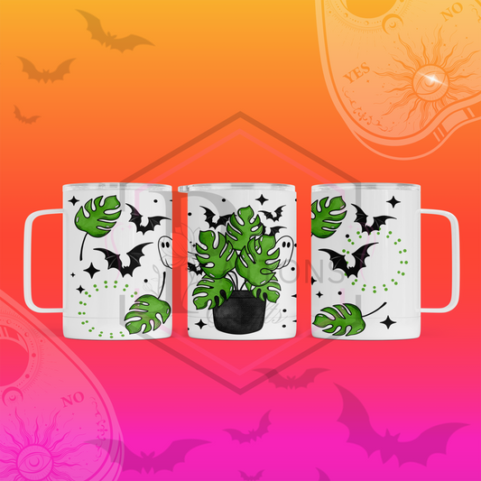 Travel mug | White Handled travel mug | Spooky Greenery