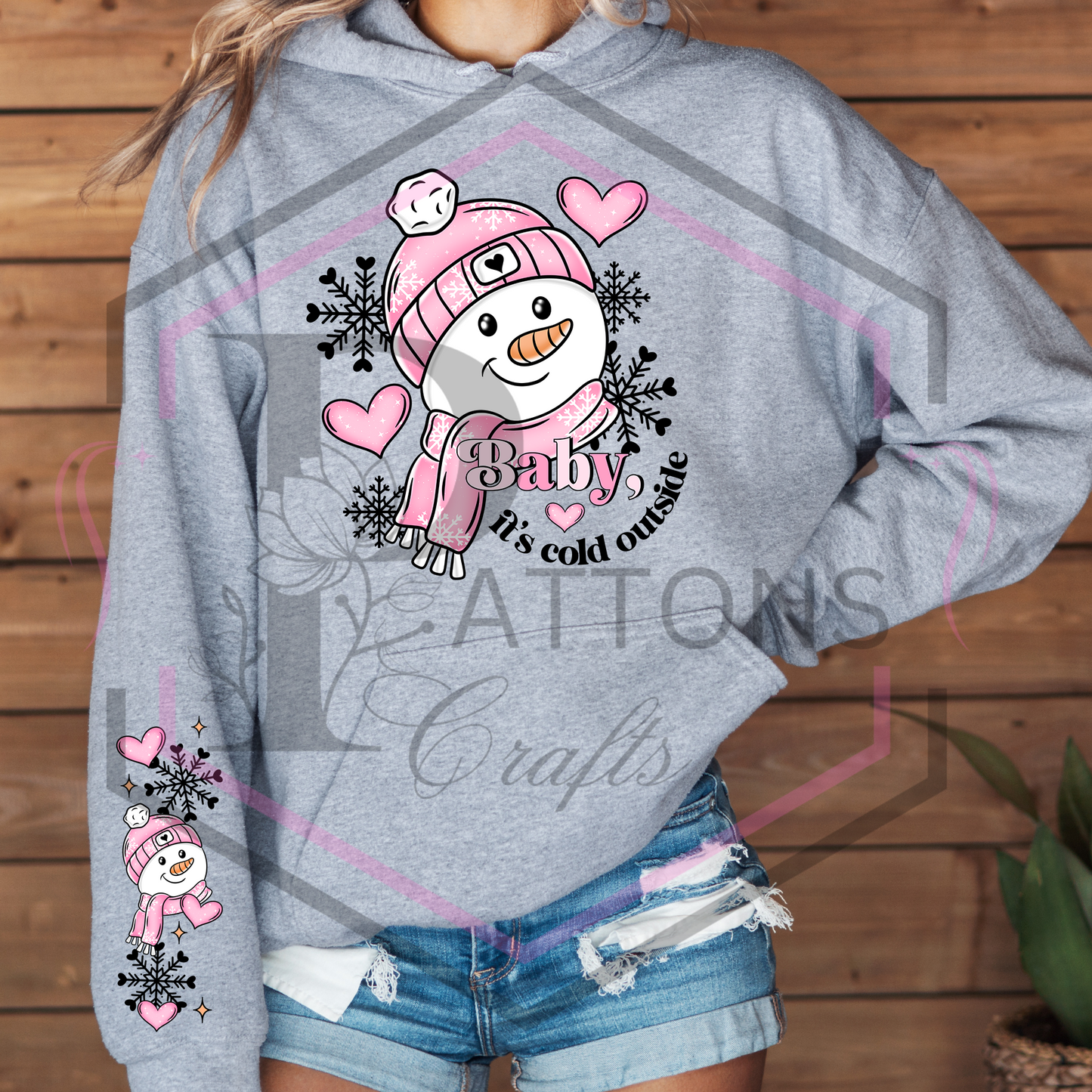 Hoodie | Pink Snowman | Sleeve detail