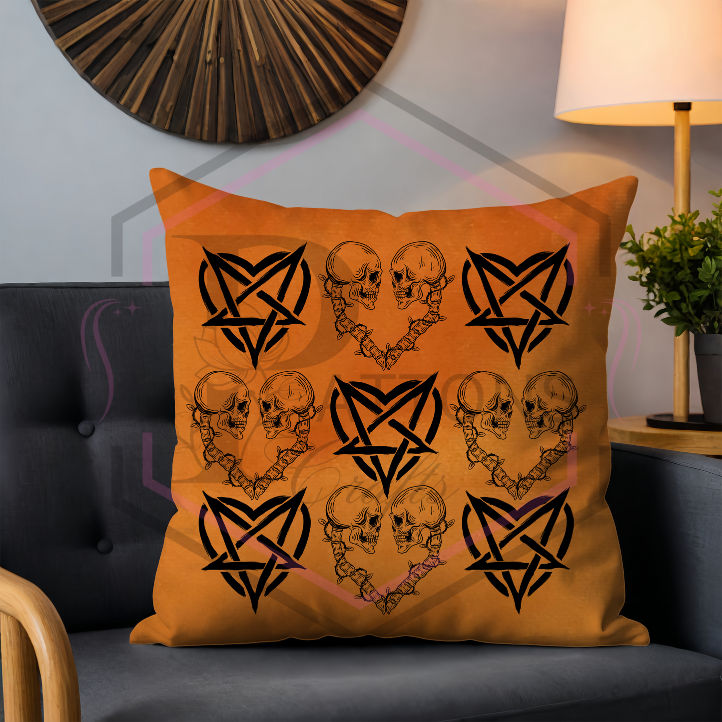 Orange velvet cushion | Spooky Heart