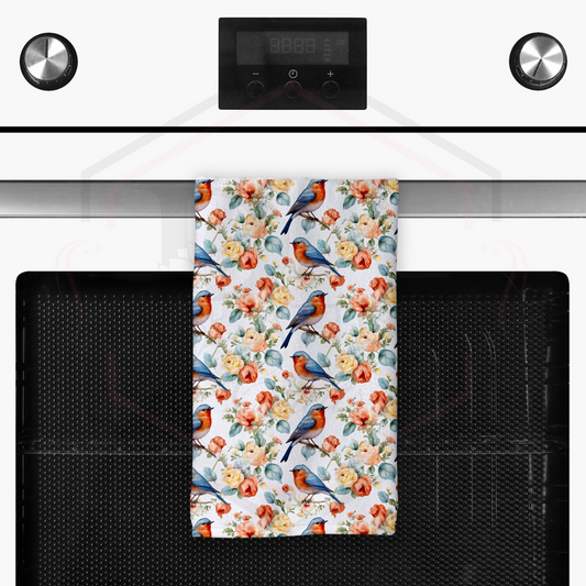 Tea towel | Spring robin seamless print kitchen towel