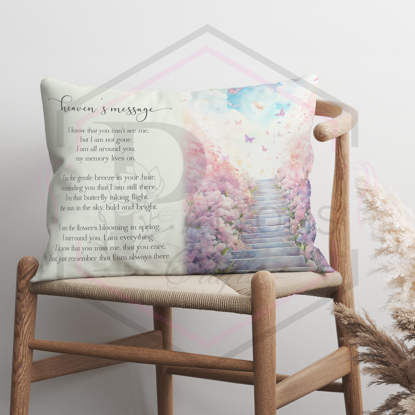 Heavens Message | Pink Floral Stairway | Memorial Cushion