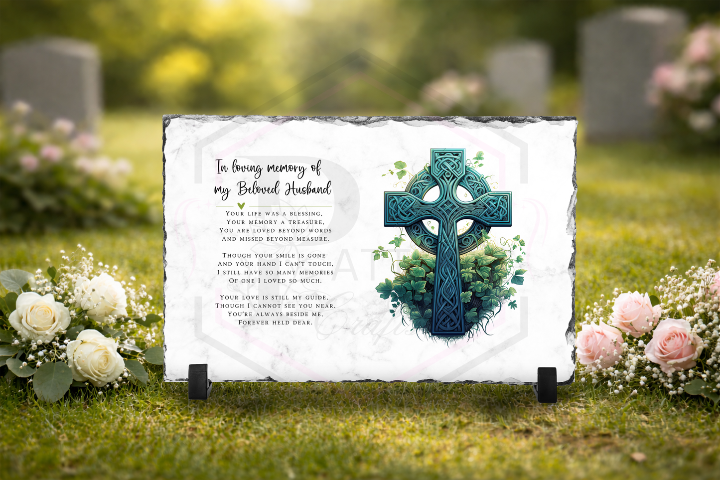 Beloved Husband Memorial Slate Plaque 20x30cm | Celtic Cross Marble Memorial