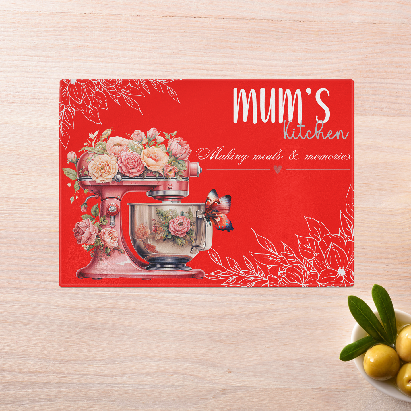 Personalised Glass chopping board | Mum's Kitchen Worktop saver