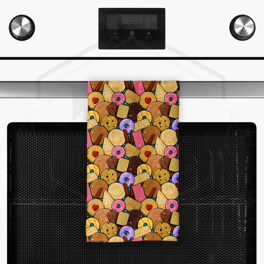 Full print tea towel | Retro biscuits seamless Kitchen towel