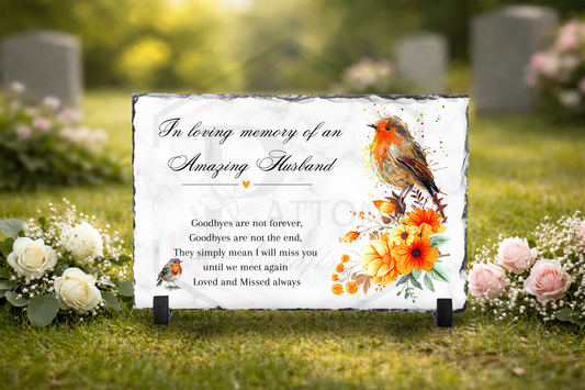Memorial Slate | Robin & Flowers | 20x30cm