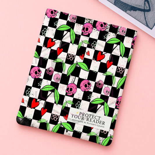 Kindle/ipad sleeve | checkered cherrys | Fabric tech cover