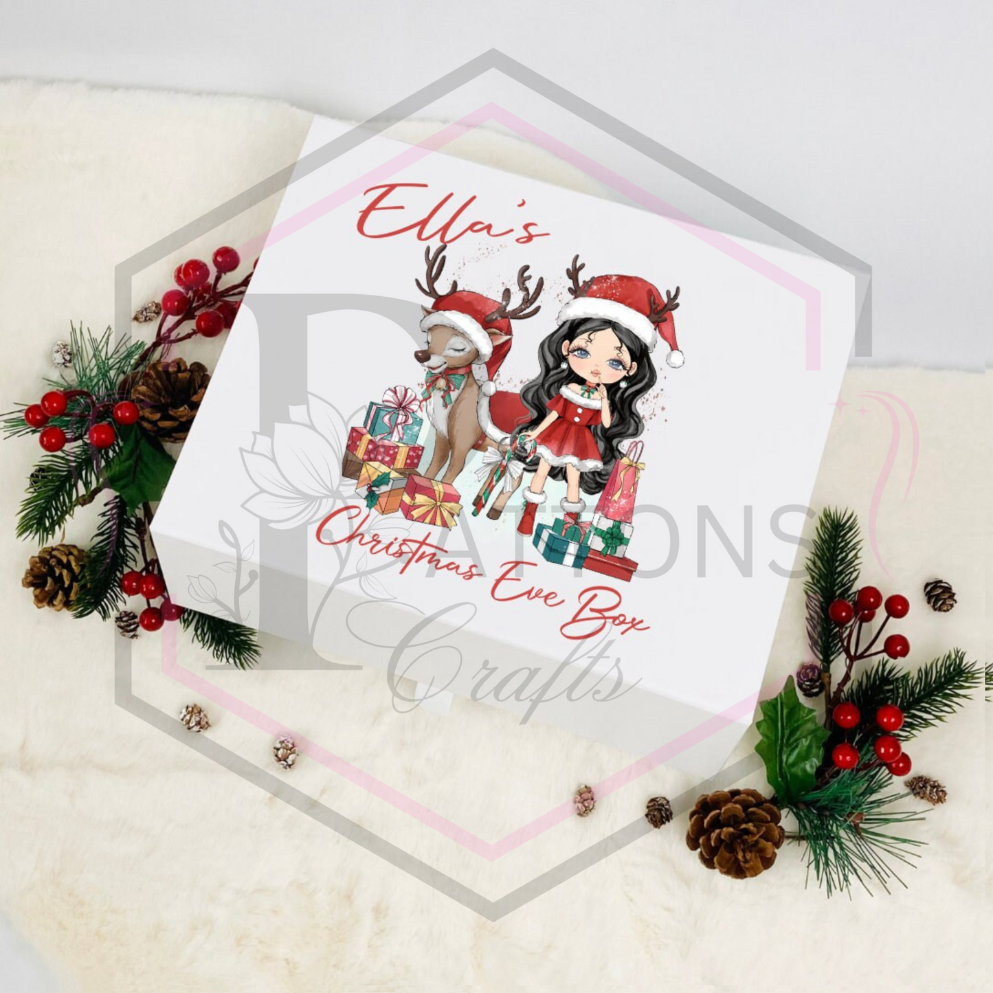 Personalised Christmas eve box | Girl & Reindeer | Christmas box