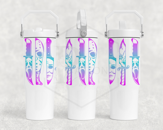 30oz All white tumbler | Handle lid | Neon Knives