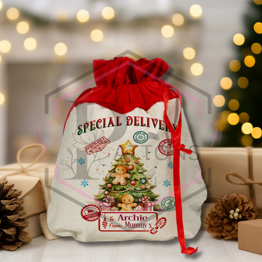 Mini Christmas Sacks | Gingerbread Tree |Personalised Christmas Bag