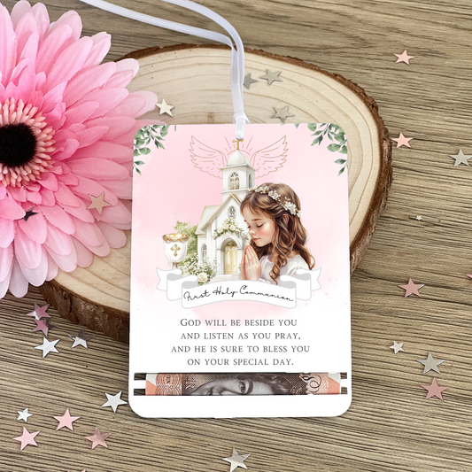 First Holy Communion Acrylic Money Holder Tag – Custom Name Keepsake Gift with Prayer Verse | Holy Communion Gifting |communion