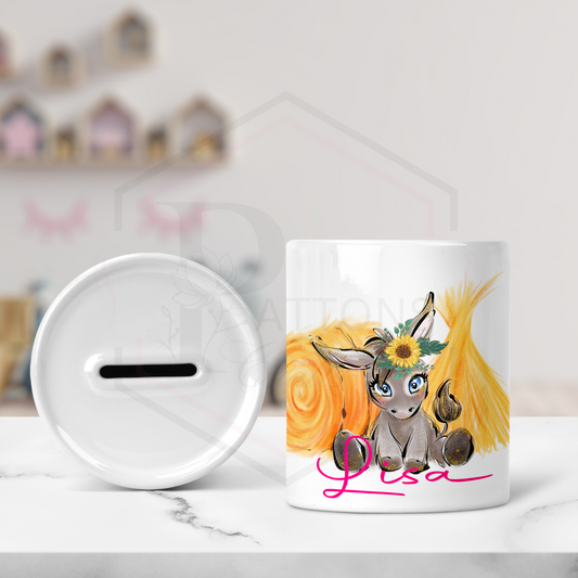 Personalised Ceramic money box | Cute Donkey Money box