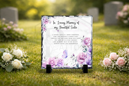 In Loving Memory Sister Memorial Slate | Floral Grave Marker | Sister Plaque