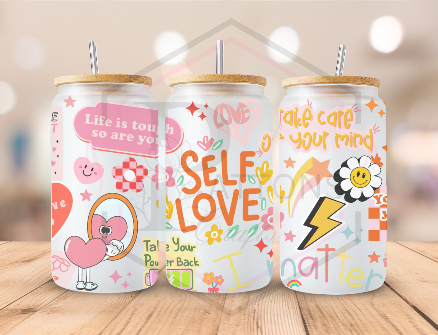 16oz Frosted Tumbler | Bamboo lid and straw | Self Love