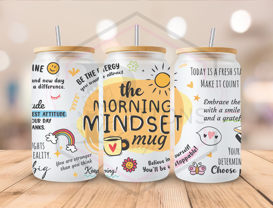 16oz Frosted Tumbler | Bamboo lid and straw | Morning Mindset