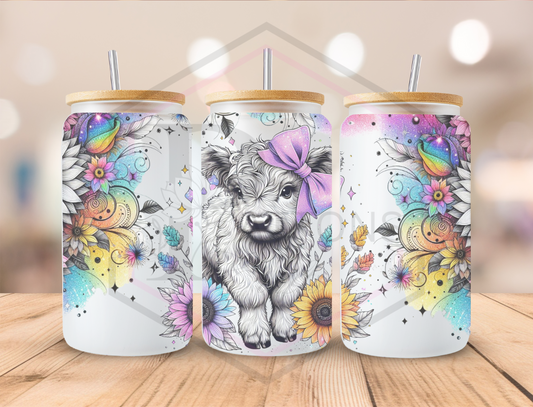 16oz Frosted Tumbler | Bamboo lid and straw | Floral Cow