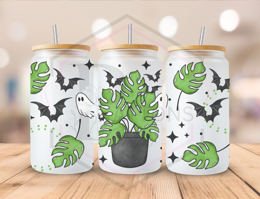 16oz Frosted Tumbler | Bamboo lid and straw | Spooky Greenery