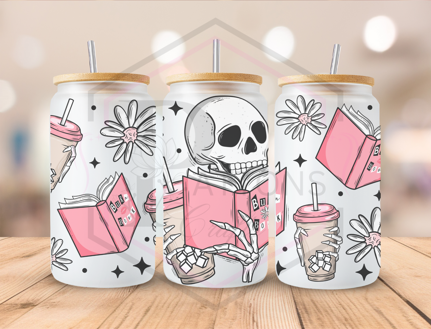 16oz Frosted Tumbler | Bamboo lid and straw | Spooky Book