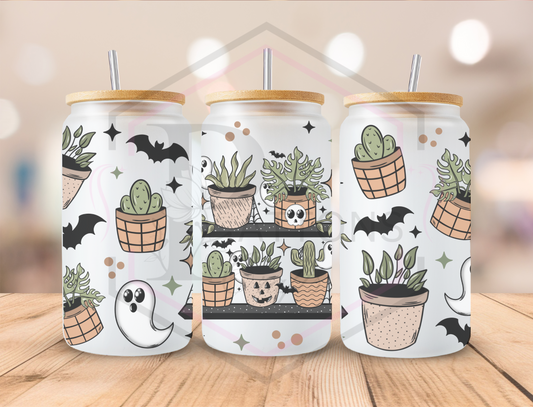 16oz Frosted Tumbler | Bamboo lid |Spooky Plants